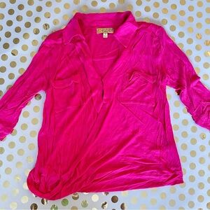 Princess Vera Wang Pink Button Down Shirt Relaxed Notched Collar